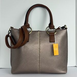 NWT 22 Tote Handbag Pebbled Tote Champagne Brown Double Handle Adjustable Strap